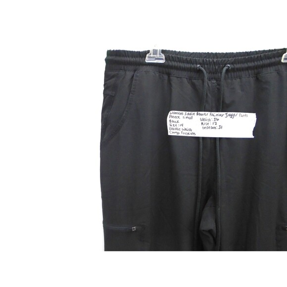 Eddie Bauer Pants Rainier Women Size 14 (36x31) Black Flannel Lined Jogger - Picture 5 of 11